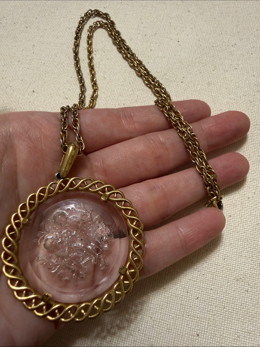 Vintage Trifari gold tone necklace reverse glass rare zodiac libra necklace